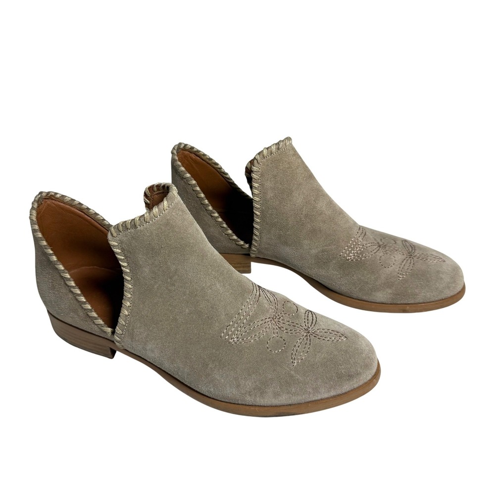 Sundance Suede Ankle Booties EU 37 Taupe Embroidered Boho Western Made in Italy